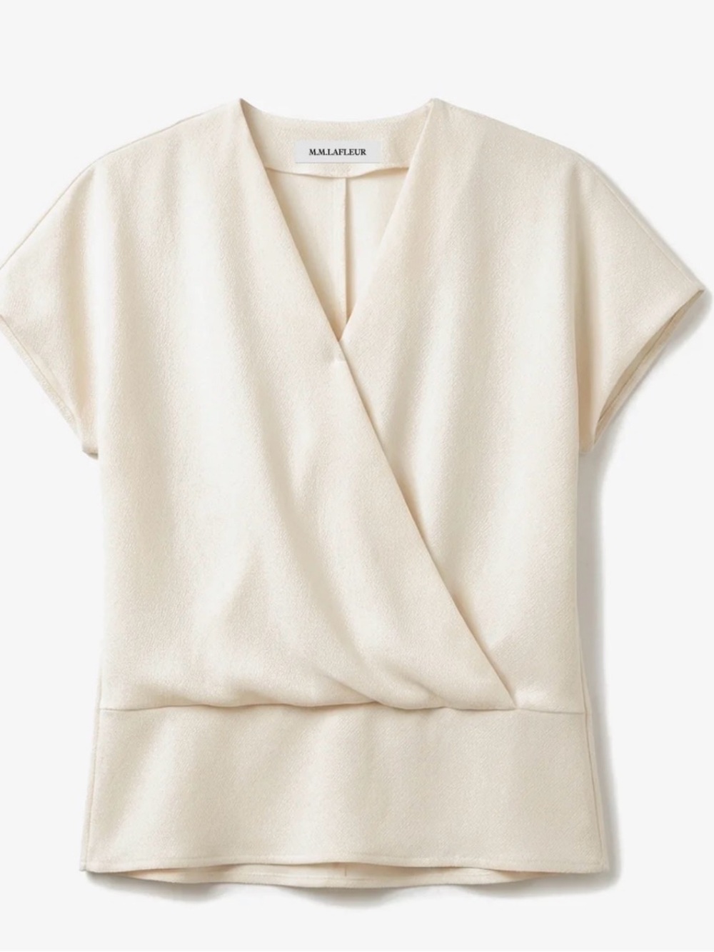MM Lafleur Cream The Antonia Top - Eco Soft Wave V-Neck Short Sleeve Blouse